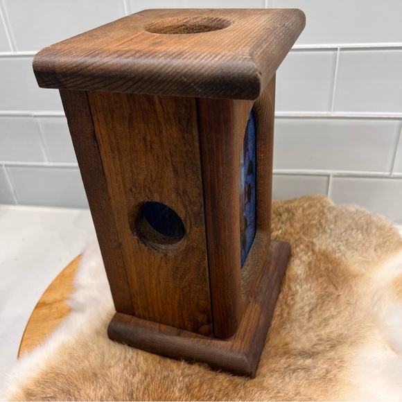 Vintage Wooden Luminary/Candle Holder with Stained Glass Door - Picture 5 of 15